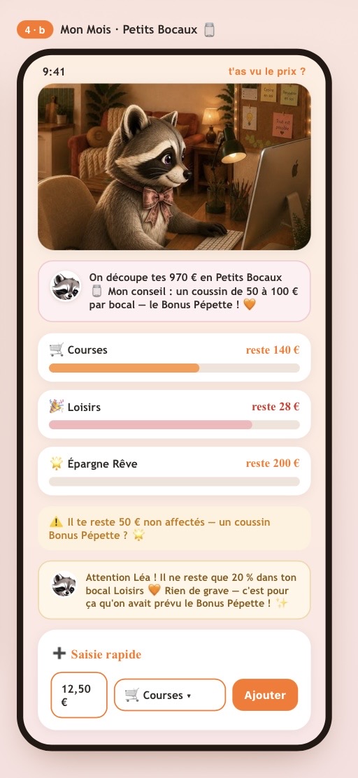 Maquette des Petits Bocaux dans l'application T'as vu le prix ?